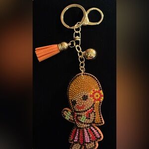 Hula Girl Rhinestone Bag Charm Keyring